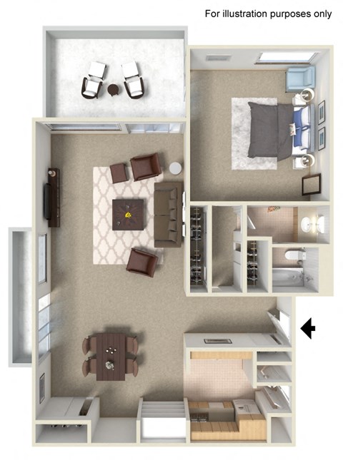 Floor plan for 1 bed, 1 bath, 1059 sqft